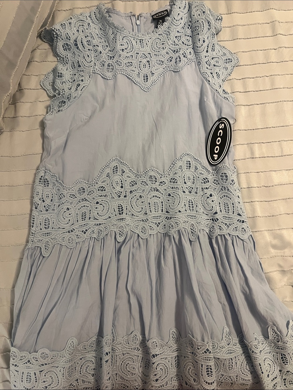 Scoop Pale Blue Lace Trim mini crochet Dress